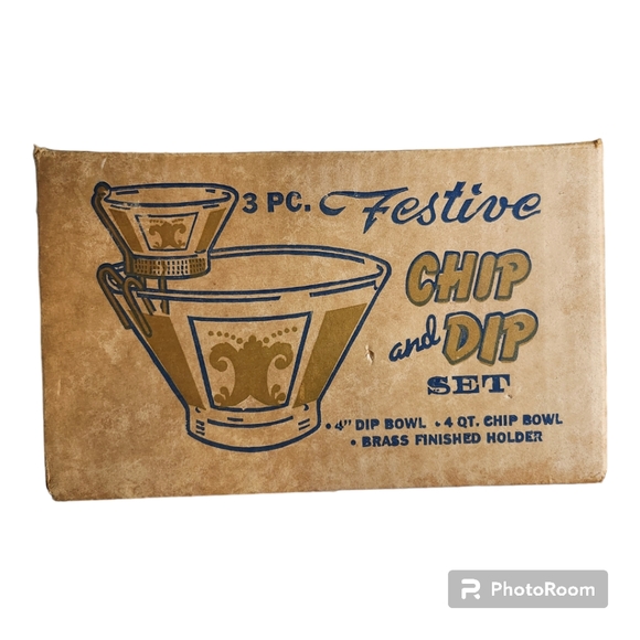 Vintage Anchor Hocking Festive Pattern 22k Gold/White Chip & Dip Set MCM - Picture 10 of 15